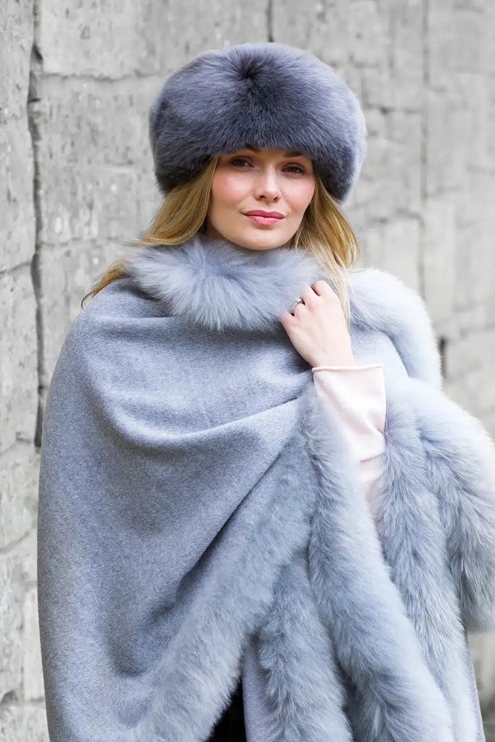 Annabelle Fur Trimmed Alpaca Cape - Lacorine Luxury Sustainable Alpaca