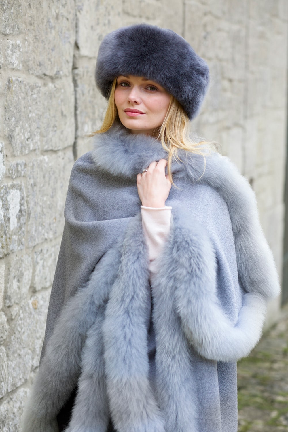 Annabelle Fur Trimmed Alpaca Cape - Lacorine Luxury Sustainable Alpaca