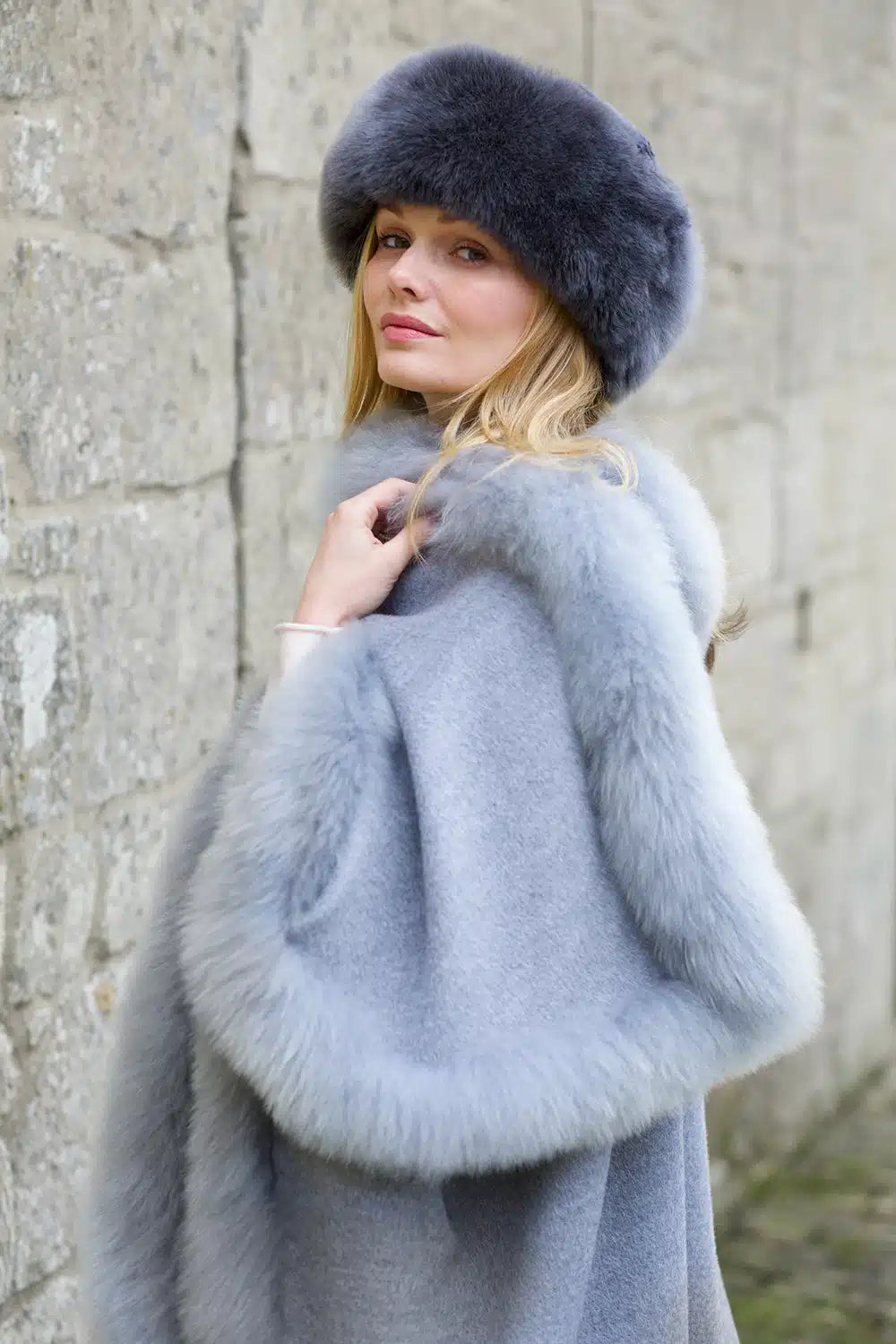 Annabelle Fur Trimmed Alpaca Cape - Lacorine Luxury Sustainable Alpaca