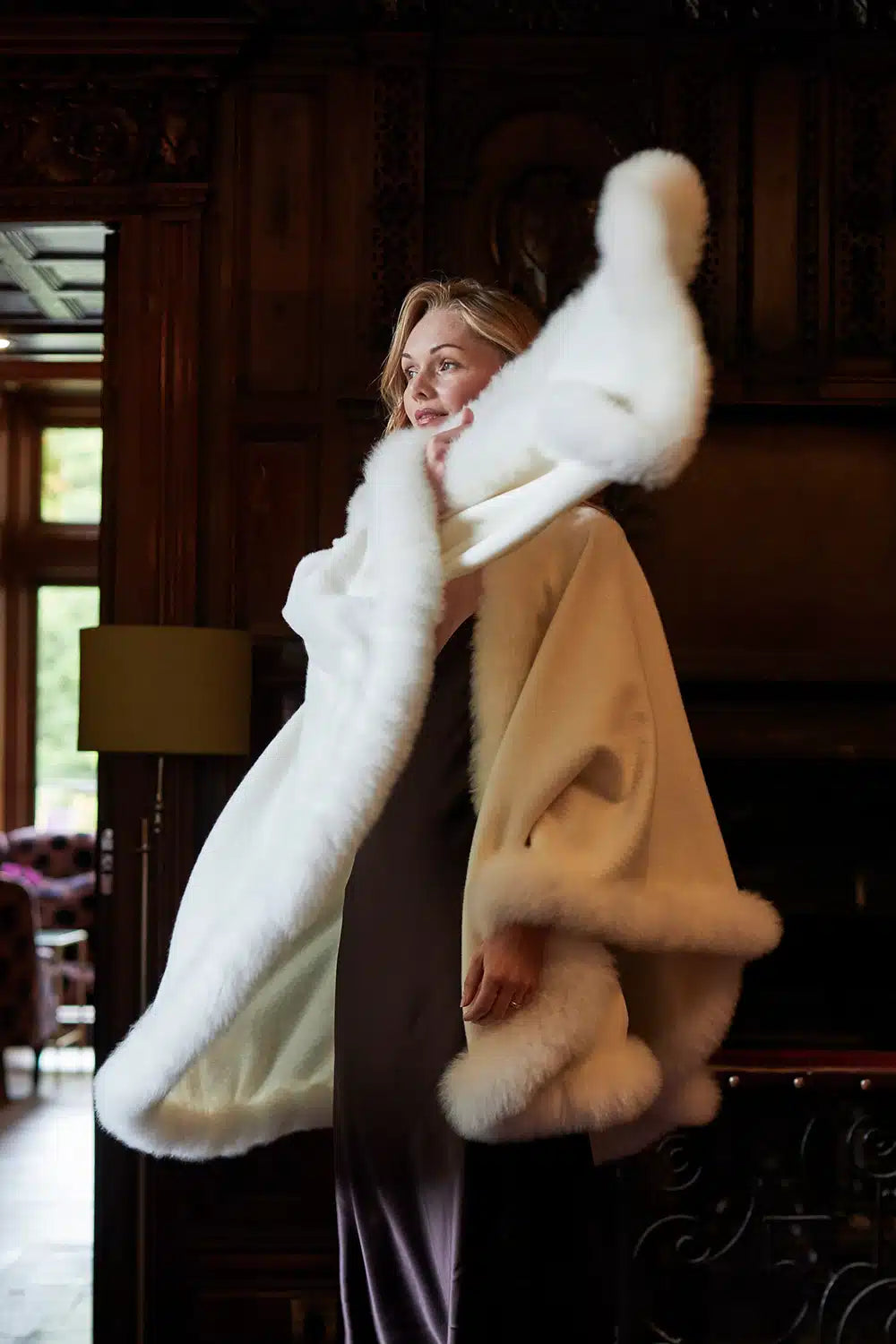 Annabelle Fur Trimmed Alpaca Cape - Lacorine Luxury Sustainable Alpaca