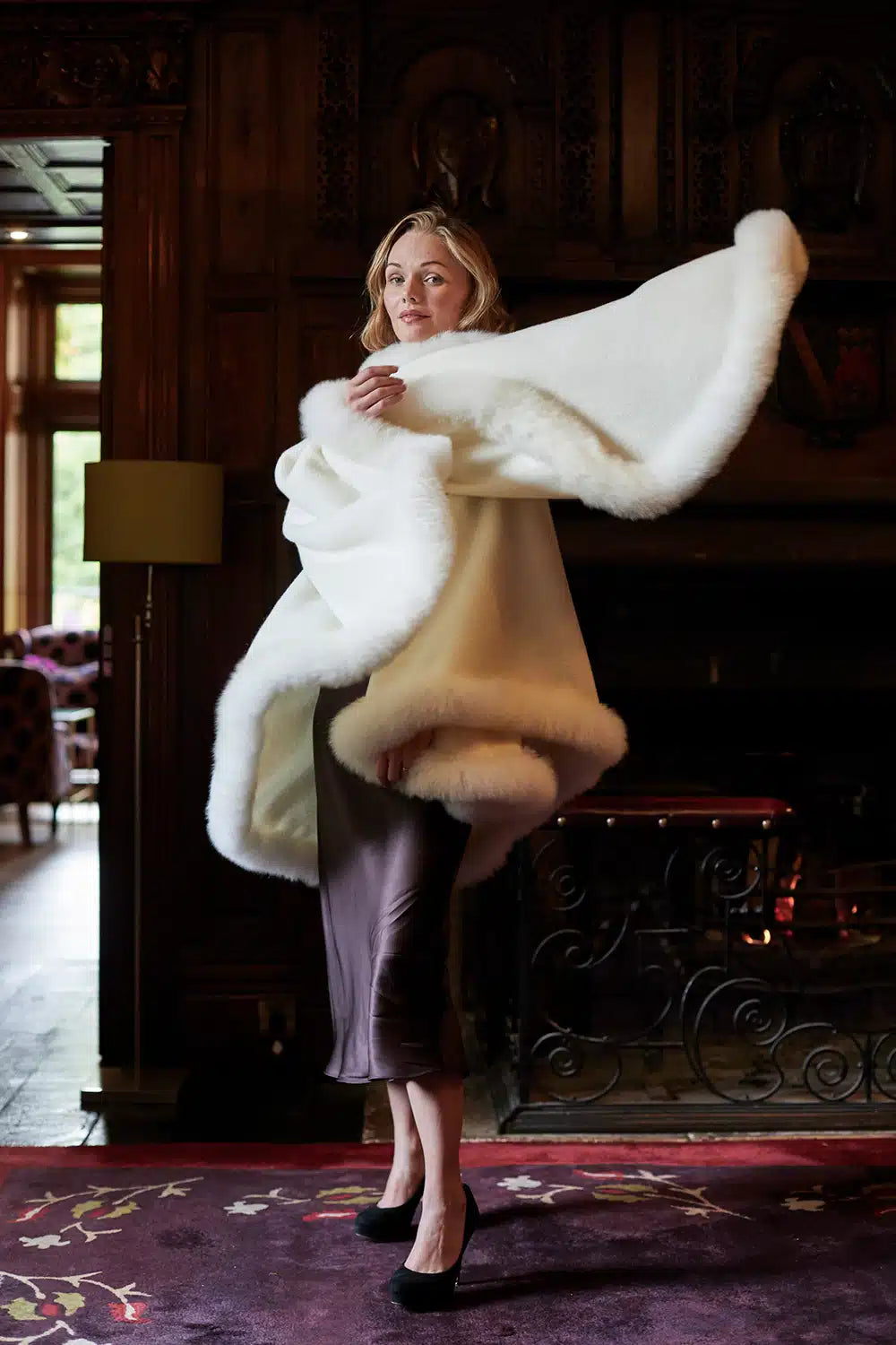Annabelle Fur Trimmed Alpaca Cape - Lacorine Luxury Sustainable Alpaca