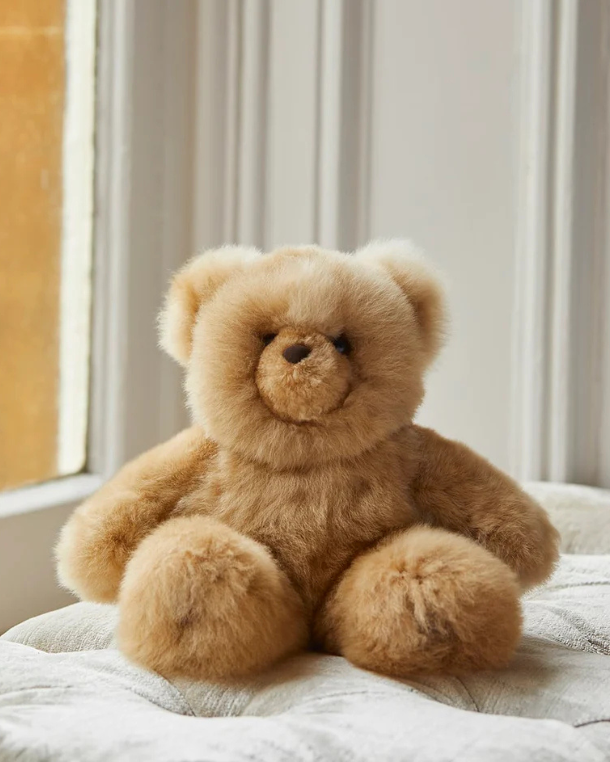 Super Luxe Corinne Alpaca Fur Teddy Bear in Light Camel - Lacorine Luxury Sustainable Alpaca