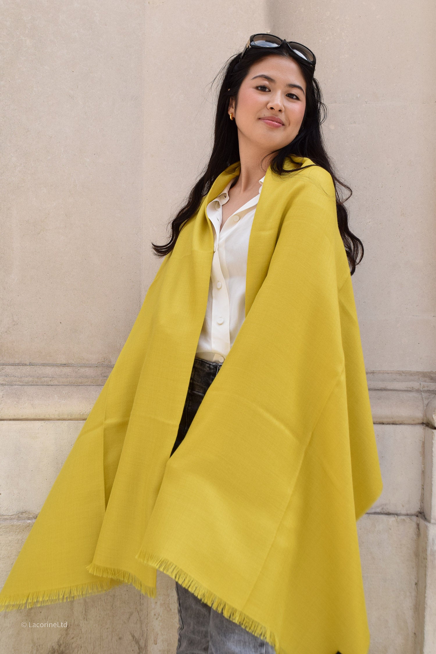 Soft yellow large pashmina shawl - lightweight summer scarf