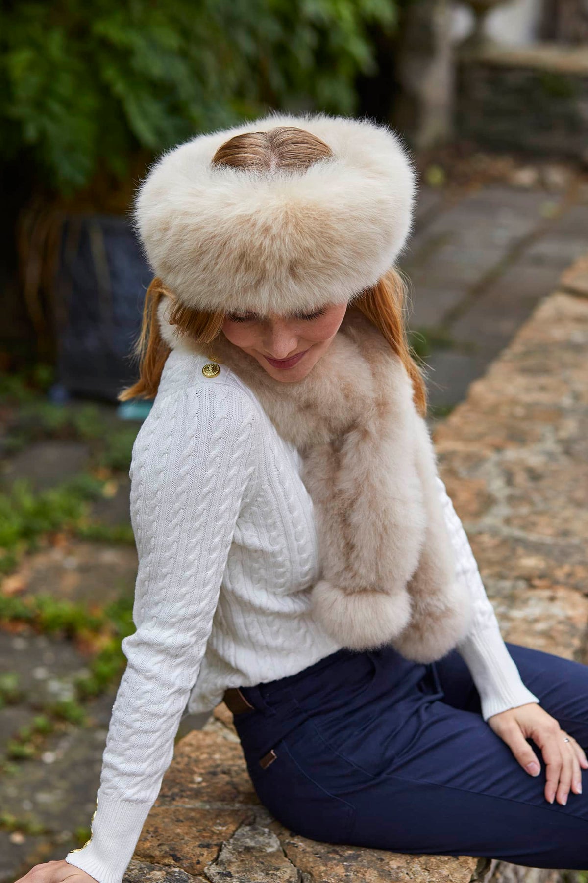 Lacorine luxury alpaca fur headband featuring soft, sustainable alpaca fur for warmth and elegant winter wear.