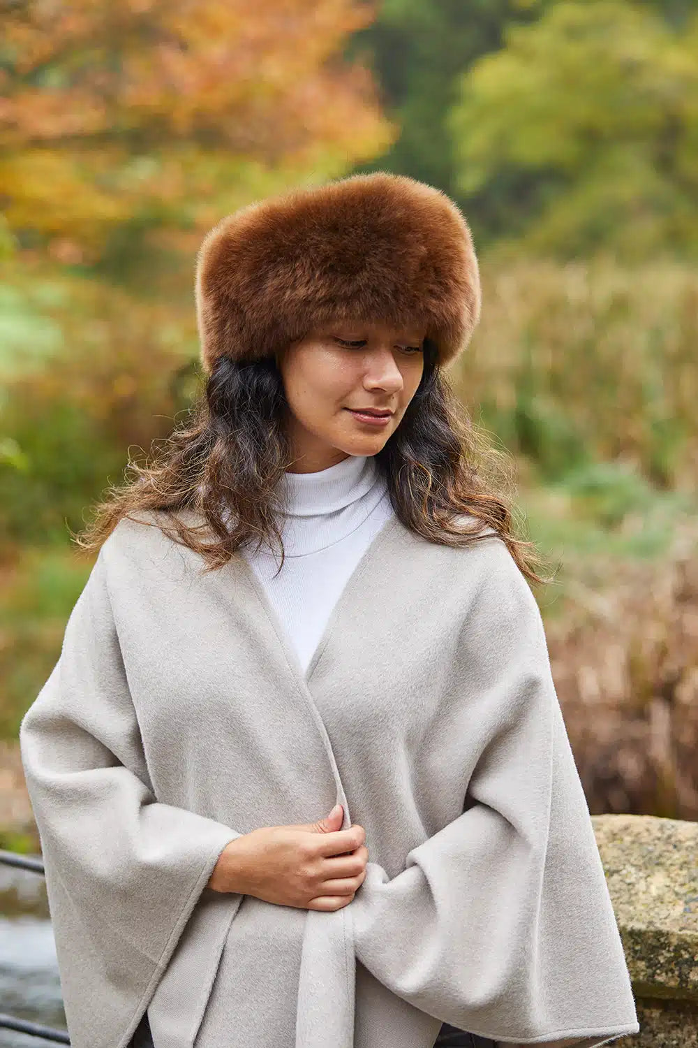 Chocolate alpaca fur headband from Lacorine, cozy and luxurious alpaca hat and headband combo for cold weather.
