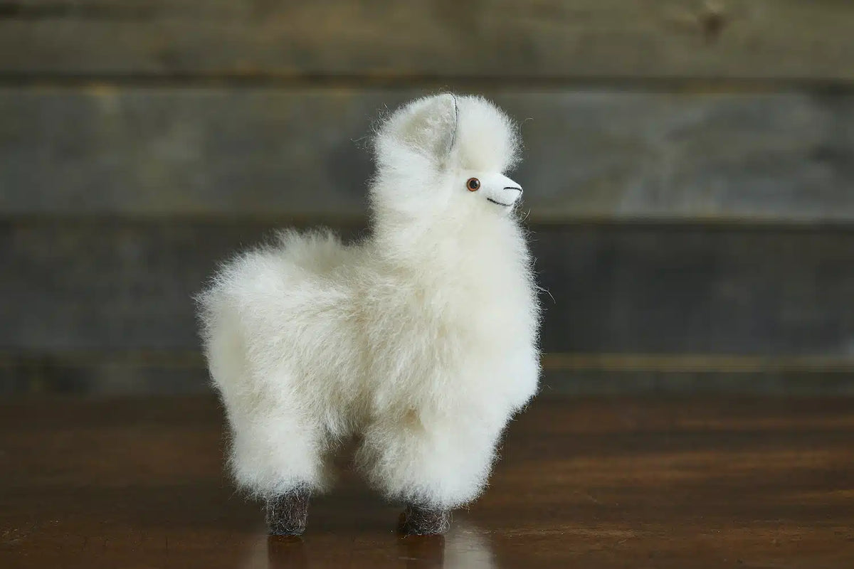 Lacorine mini alpaca fur collectable in fudge variegated color, soft and plush, perfect for display or collection.