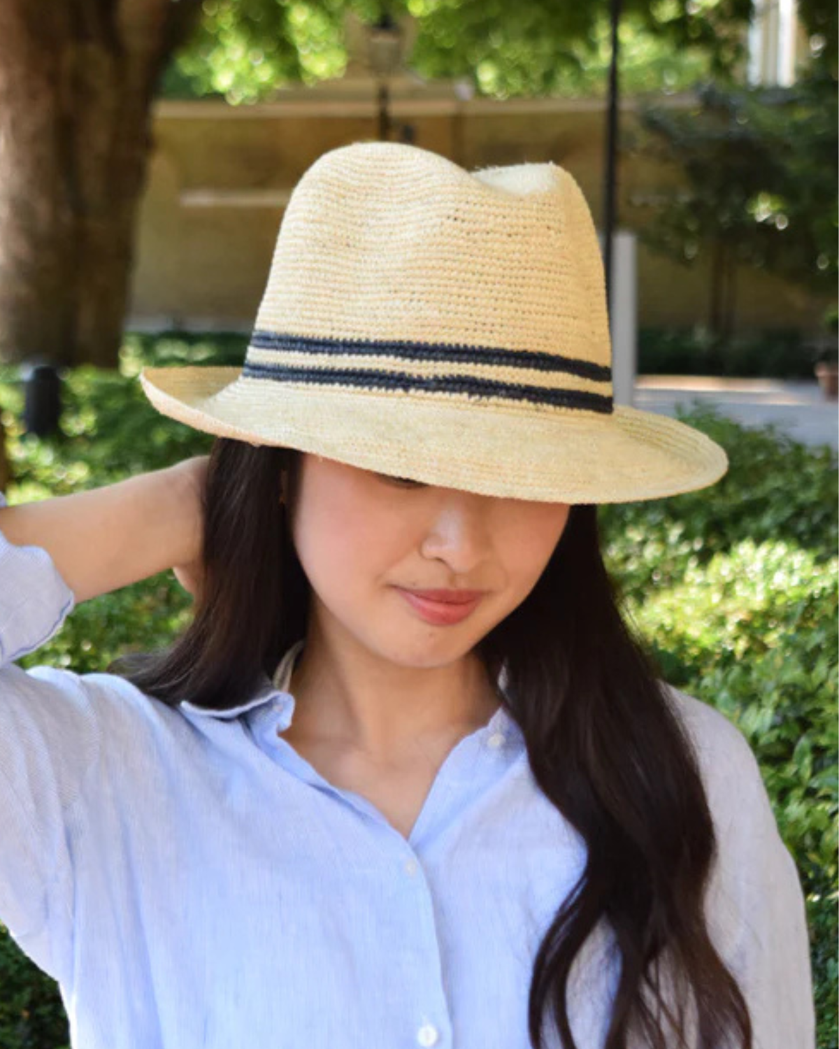 Lacorine unisex trilby Panama hat with a woven straw style and a classic wide brim, shown from the front.