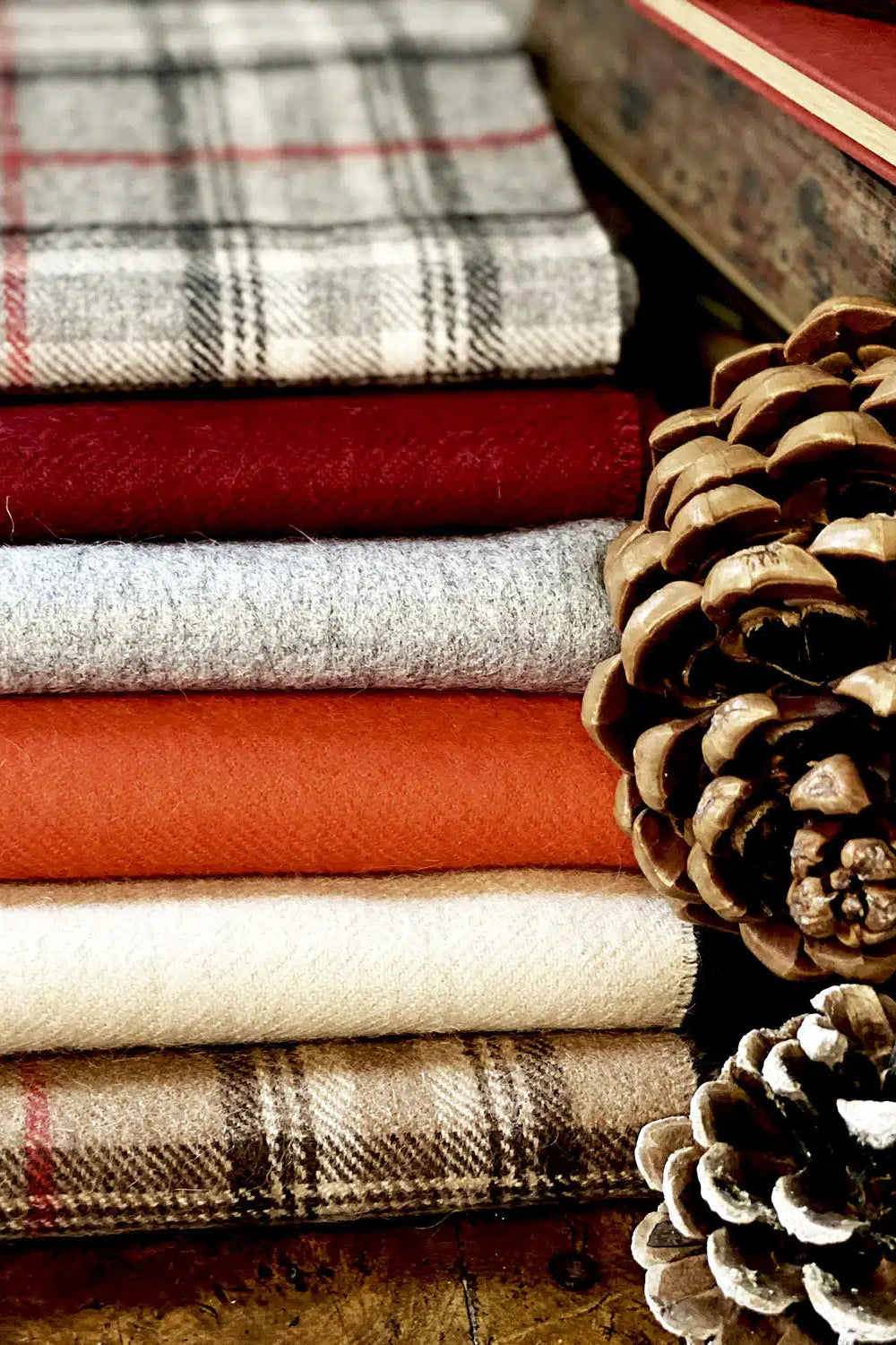 Blue check alpaca wool scarf by Lacorine with soft, warm fabric and classic pattern, perfect for cozy winter outfits.