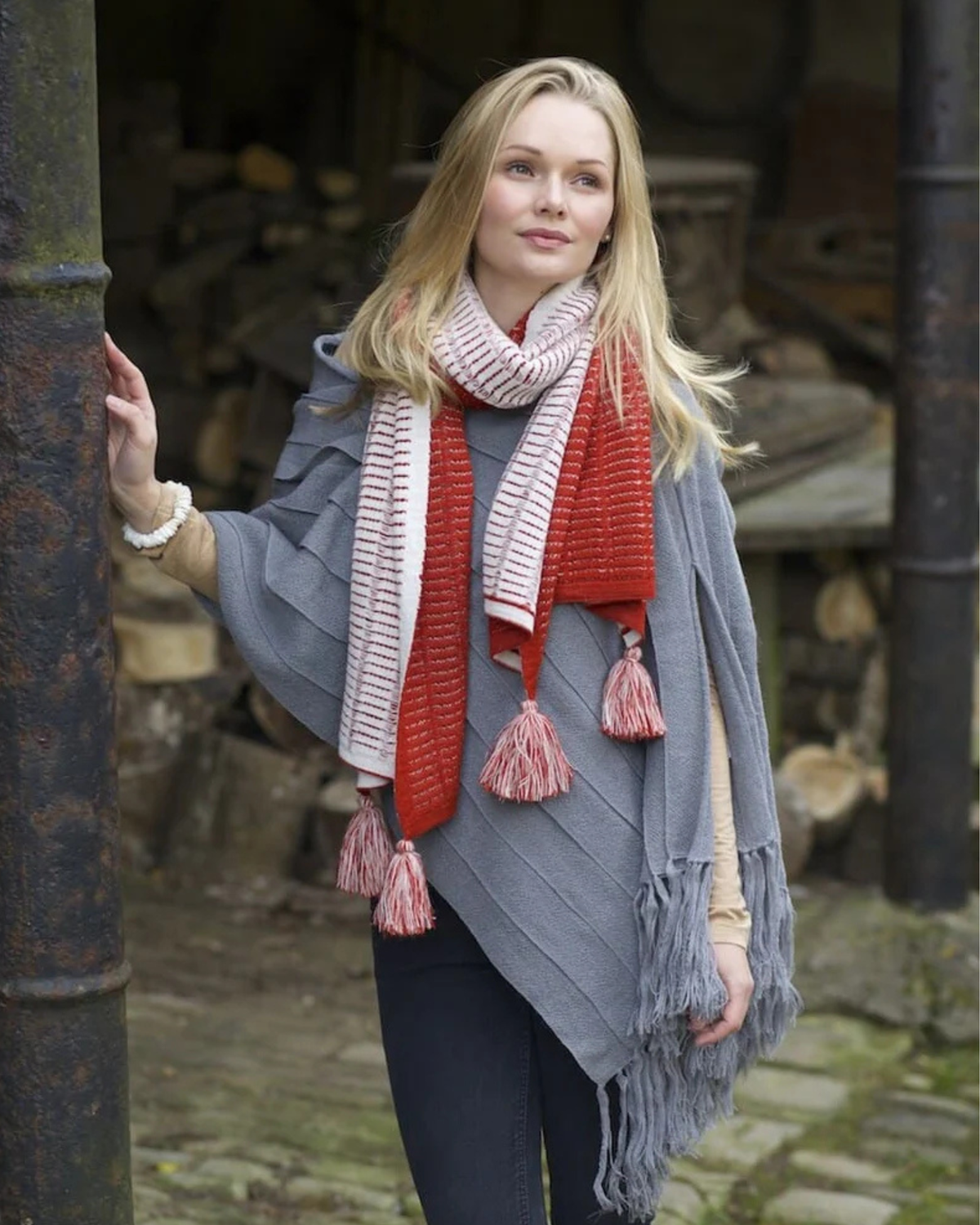 Lacorine Natalia oversized alpaca scarf in soft, luxurious fibers, draped to showcase its cozy, stylish design.