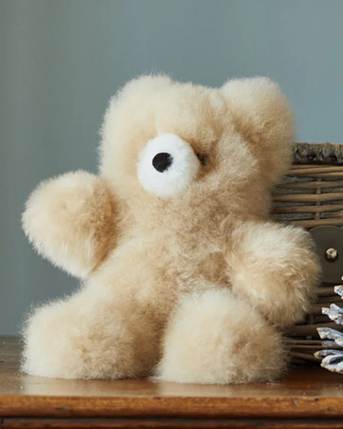 Lacorine Classic Charles alpaca fur teddy bear in champagne color, soft and plush with a charming teddy bear appearance.