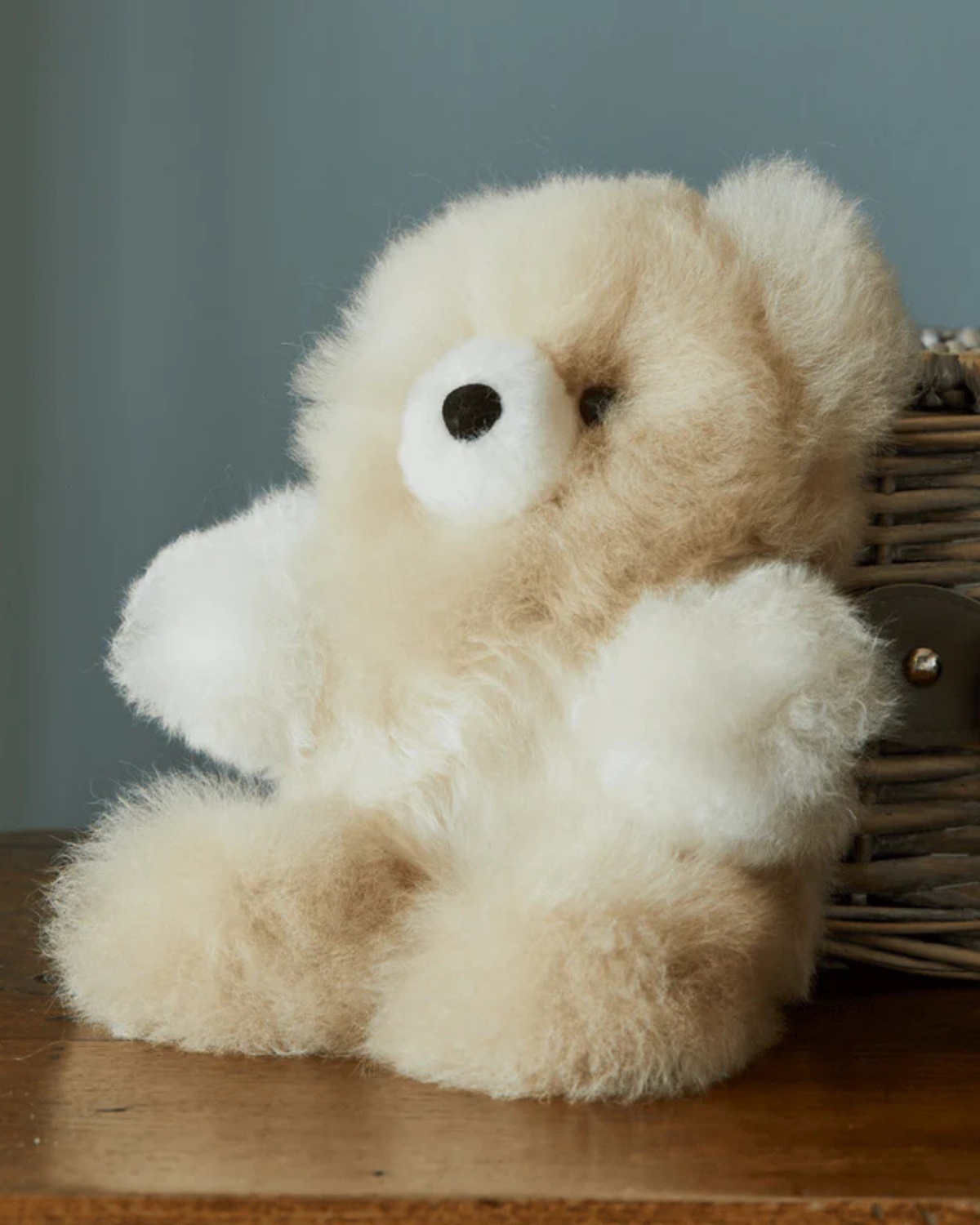 Lacorine Classic Charles alpaca fur teddy bear with marbled pattern, soft plush toy with realistic teddy bear features.
