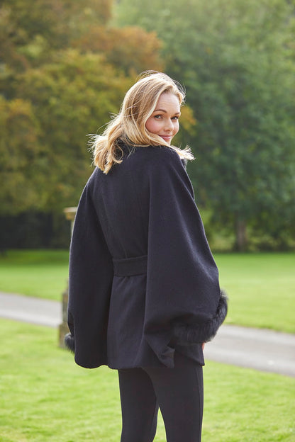 Lucia Fur Trimmed Alpaca Cape/Coat - Lacorine Luxury Sustainable Alpaca