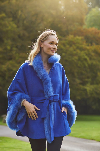 Lucia Fur Trimmed Alpaca Cape/Coat - Lacorine Luxury Sustainable Alpaca