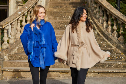 Lucia Fur Trimmed Alpaca Cape/Coat - Lacorine Luxury Sustainable Alpaca