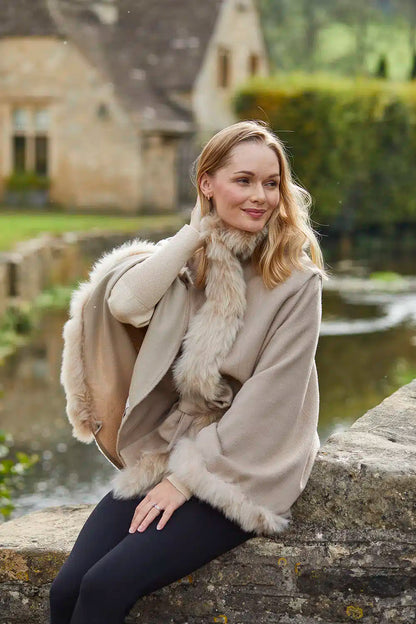 Felicity Fur Trimmed Alpaca Poncho - Lacorine Luxury Sustainable Alpaca