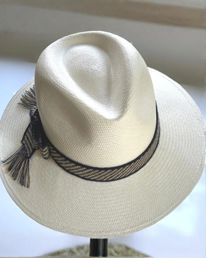 White Cuenca Fedora Tassel Panama Hat - Lacorine Luxury Sustainable Alpaca