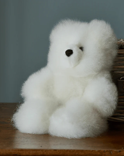 Classic Charles Alpaca Fur Teddy Bear in White - Lacorine Luxury Sustainable Alpaca
