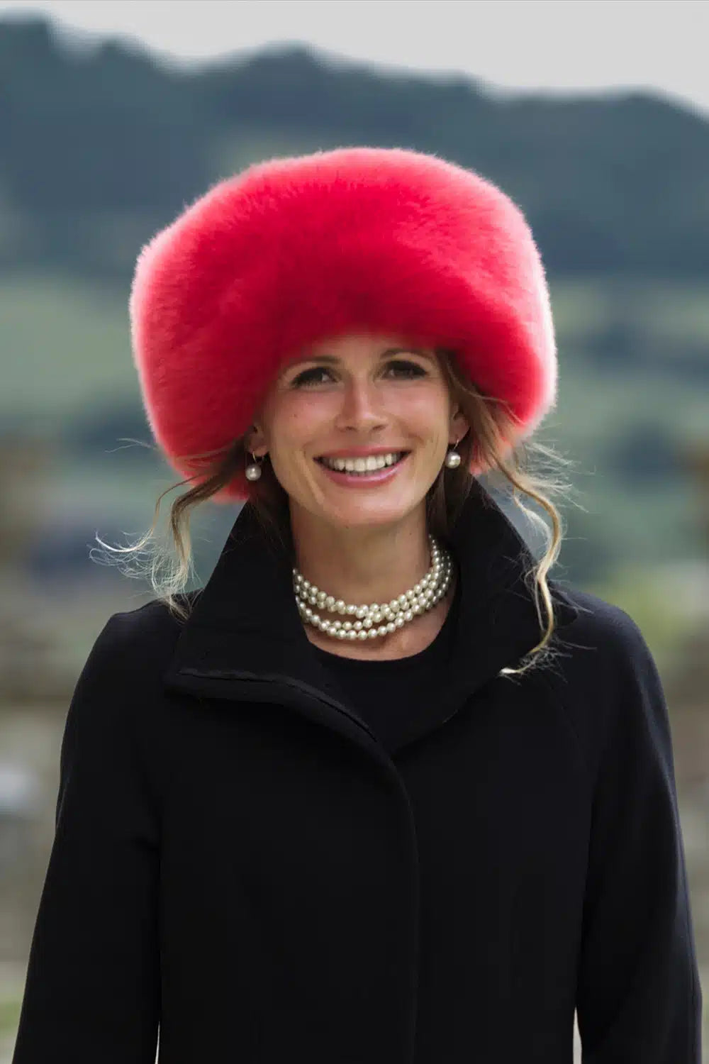 Red Sumac luxury alpaca fur hat and headband by Lacorine, showcasing soft, plush alpaca fur and stylish design.
