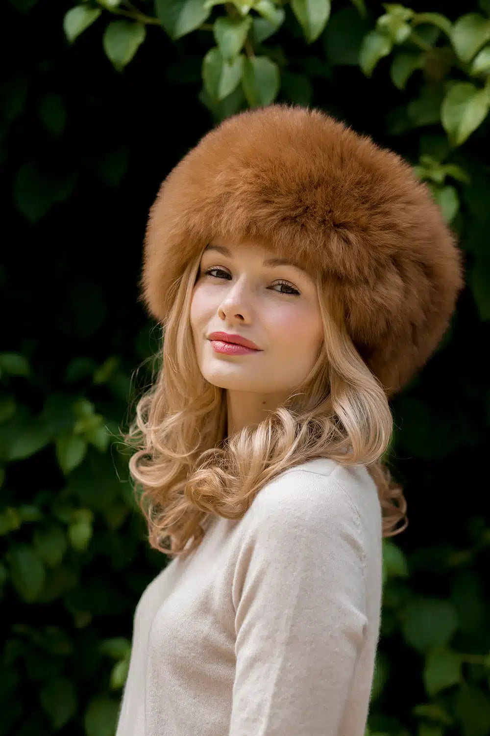 Lacorine Sumac luxury alpaca fur hat in copper color, featuring a cozy, plush alpaca headband and stylish winter accessory.
