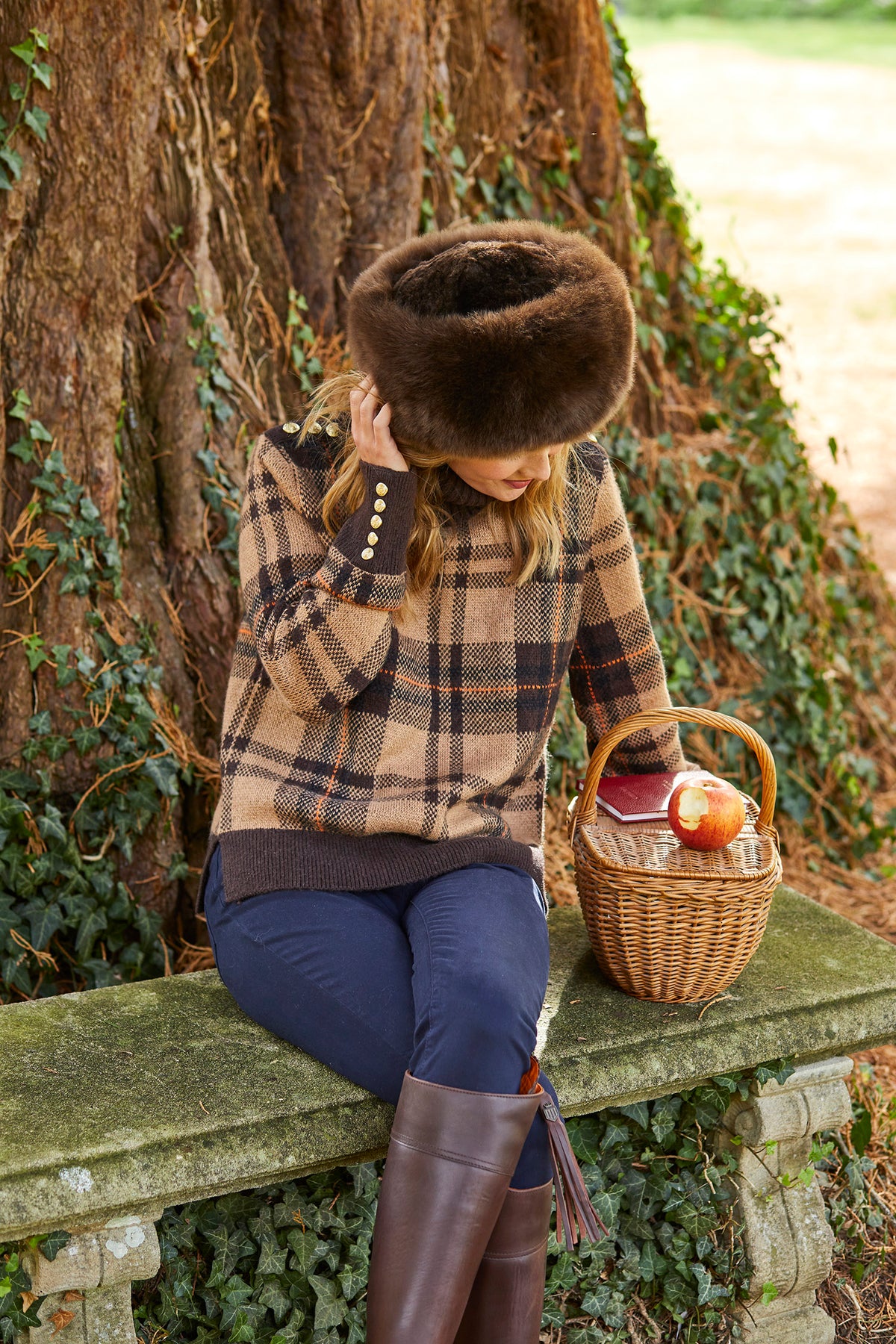 Lacorine Sumac luxury alpaca fur hat and headband in chocolate brown with plush, cozy alpaca fur and stylish design.