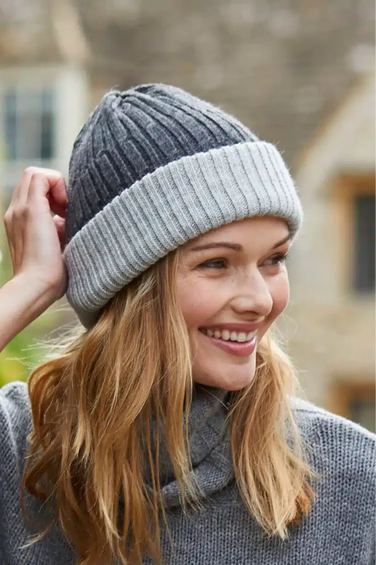 Lacorine silver grey alpaca wool beanie hat and headband set, cozy and warm alpaca hat with matching headband for winter wear.
