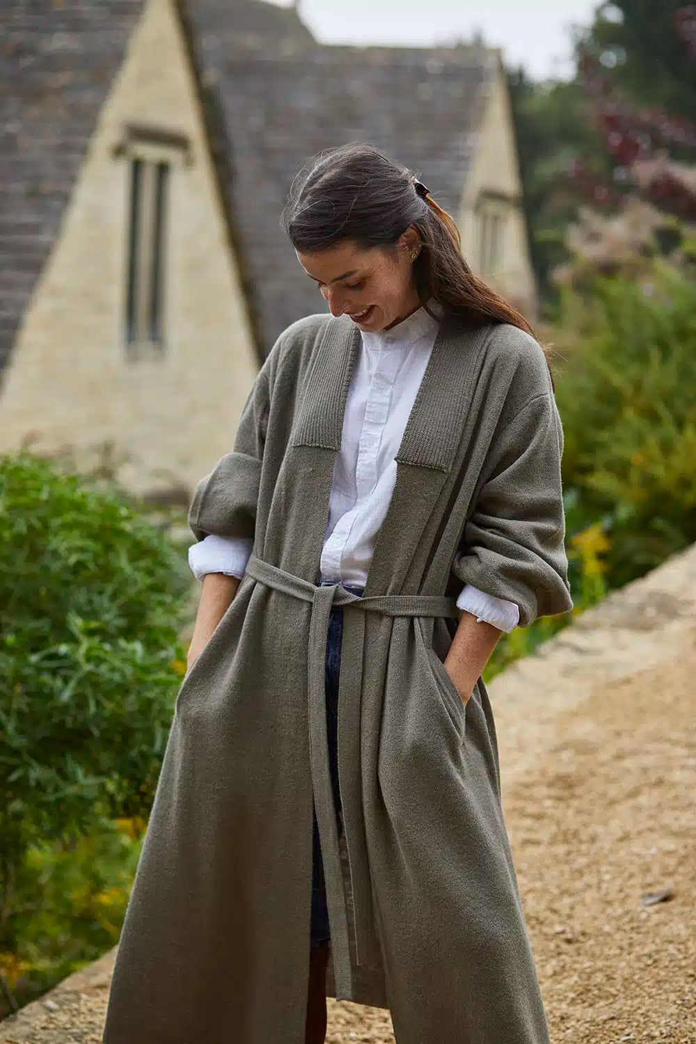 Beige Lacorine Cecile Alpaca Cardigan with a cozy knit texture, featuring a relaxed fit and front button closure.