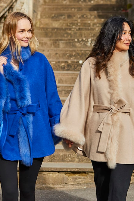 Lucia Fur Trimmed Alpaca Cape Coat