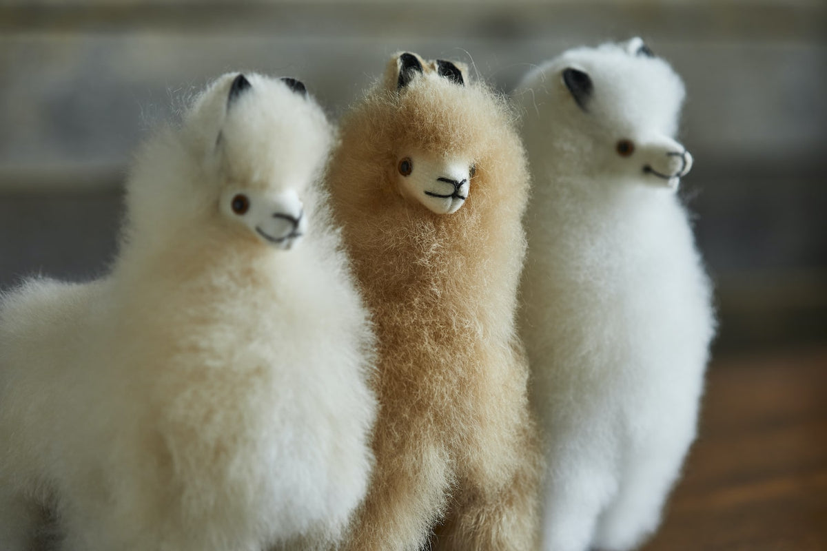 Lacorine Mini Alpaca Fur Collectable in fudge variegated color, soft plush texture, small decorative plush toy.