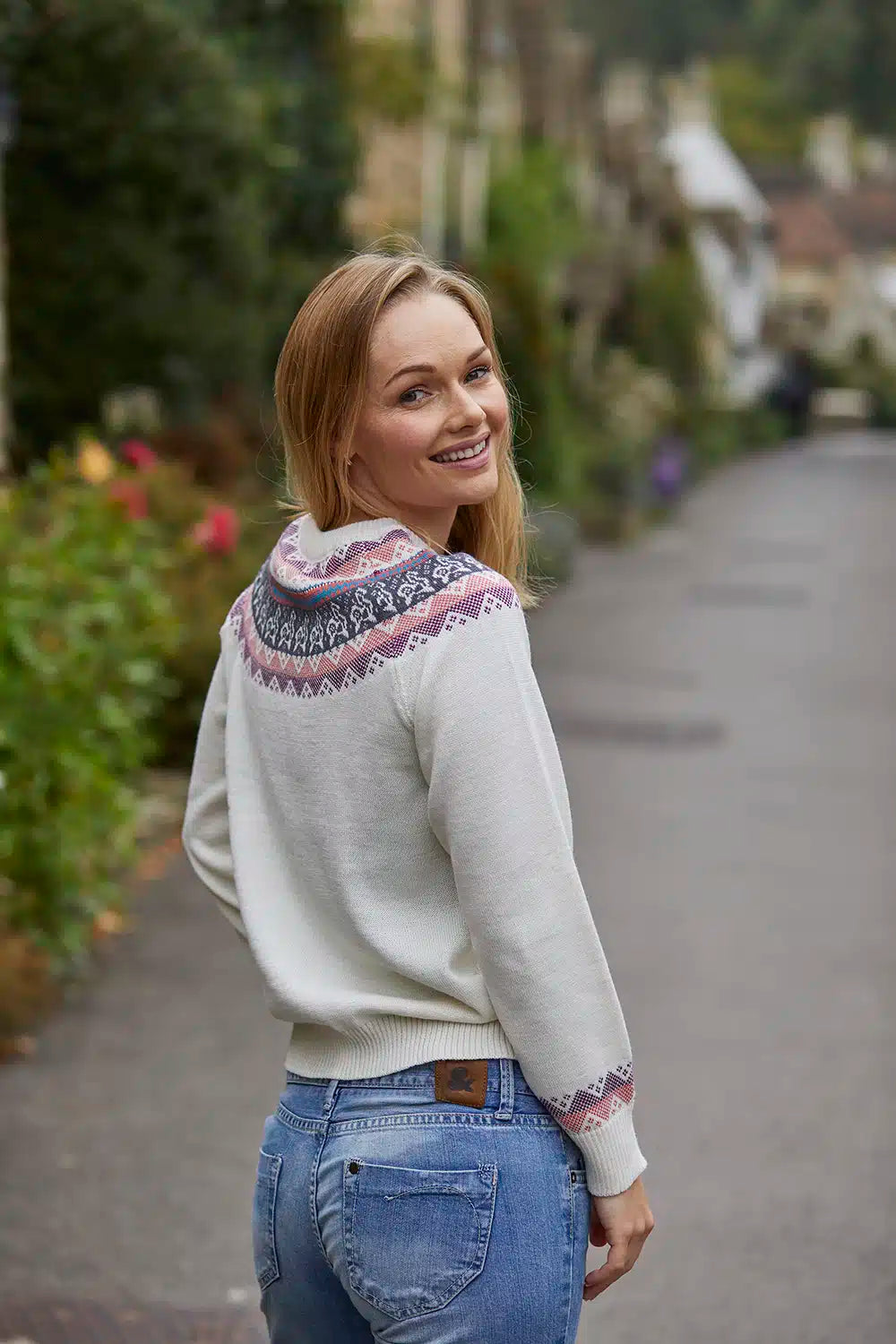 Women's Fair Isle Alpaca Jumper by Lacorine featuring colorful traditional knit pattern and cozy, soft alpaca wool fabric.