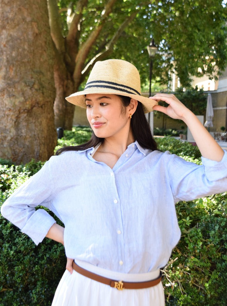 Lacorine unisex Trilby Panama hat with a woven straw design, stylish summer accessory for men and women.