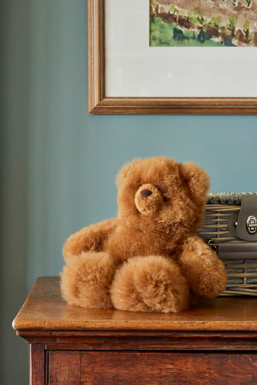Lacorine Super Luxe Corinne teddy bear made from soft brown alpaca fur, plush and cuddly, perfect for cozy snuggles.