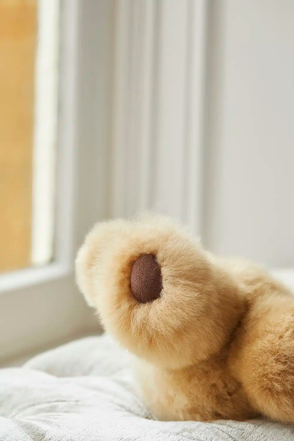 Lacorine Super Luxe Corinne alpaca fur teddy bear in brown, soft plush bear with detailed foot features, luxurious and cuddly.