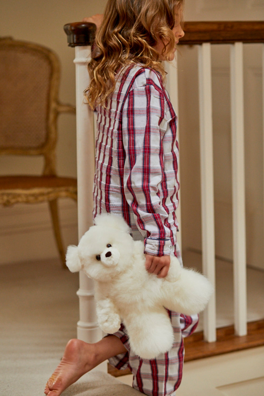 Lacorine Super Luxe Corinne white alpaca fur teddy bear, soft plush toy with detailed features, perfect for cuddling.