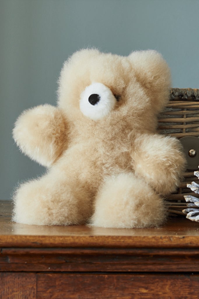 Lacorine Classic Charles alpaca fur teddy bear in champagne color, soft plush toy with detailed features and gentle expression.