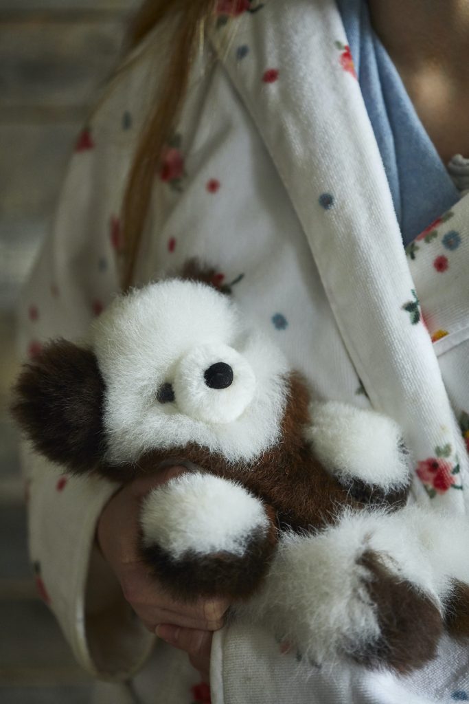 Variegated Charles Alpaca Fur Teddy Bear by Lacorine, soft plush toy with detailed plush fur and adorable teddy bear design.