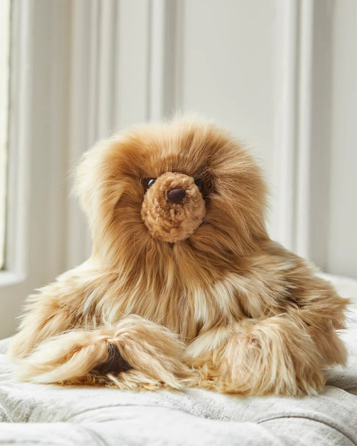 Lacorine limited edition Rocco teddy bear in light camel plush, featuring soft fur and a cute, cuddly design.