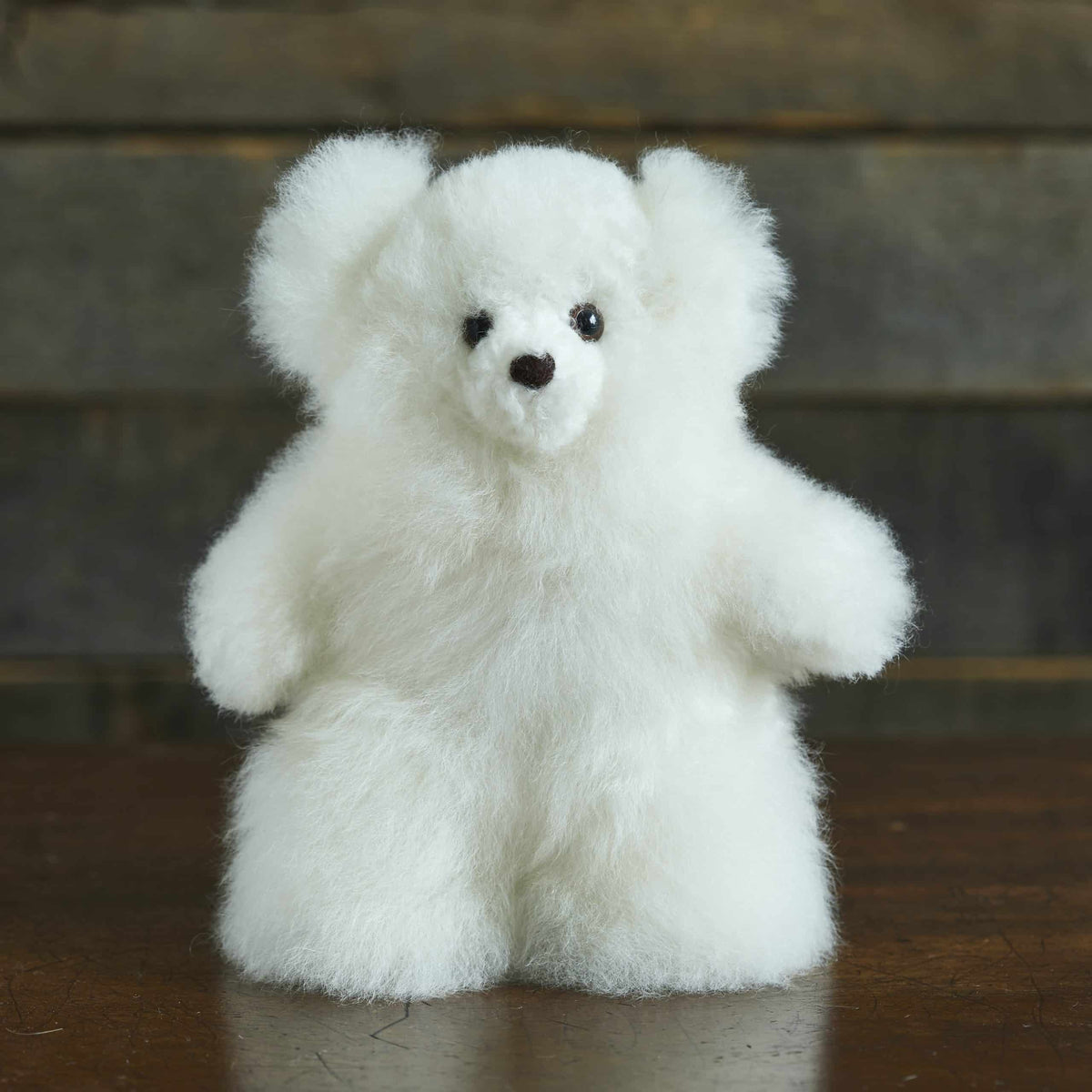 Mini Louis Alpaca Fur Teddy Bear by Lacorine in white, soft plush teddy bear with fluffy alpaca fur, perfect for cuddling.
